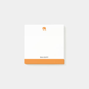 White with Bright Orange Elephant & Border + Name Post-it Notes