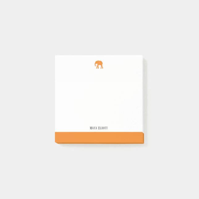 White with Bright Orange Elephant & Border + Name Post-it Notes (Front)