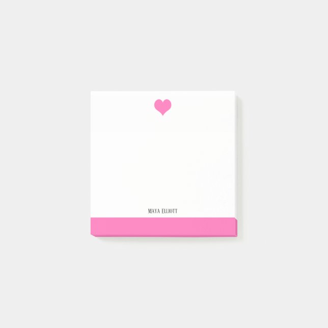 White with Bright Pink Heart & Border + Name Post-it Notes (Front)