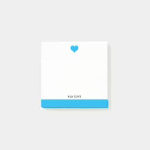 White with Bright Sky Blue Heart & Border + Name Post-it Notes