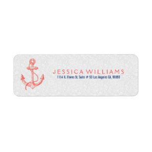 White With Coral-Red Nautical Boat Anchor