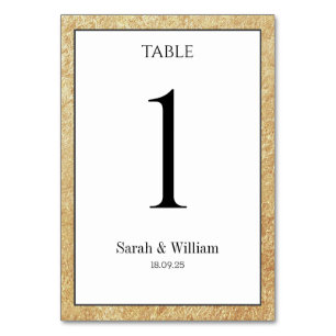 White With Crinkled Gold Border Wedding Table Number