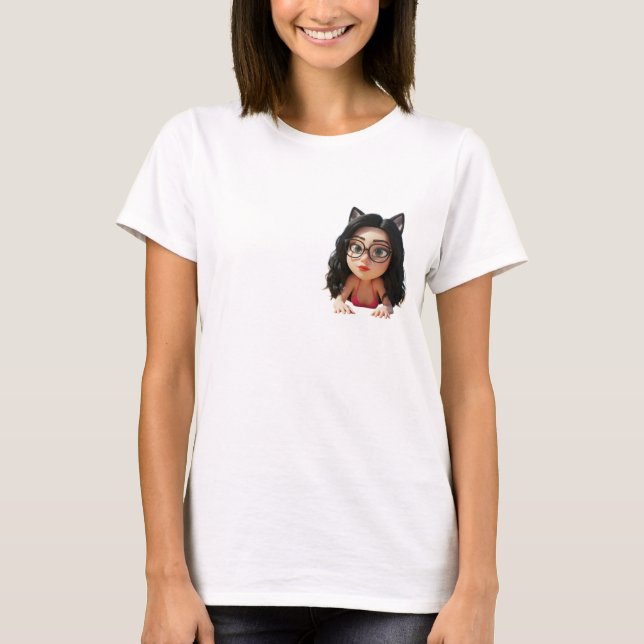 White With Cute Curly Hair Girl Tshirt  (Front)