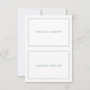 White with Dusty Blue Modern Table Place Card