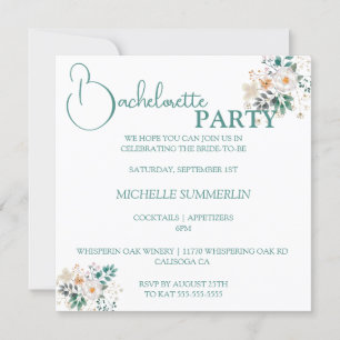 White with Flowers Bachelorette Party Invitation