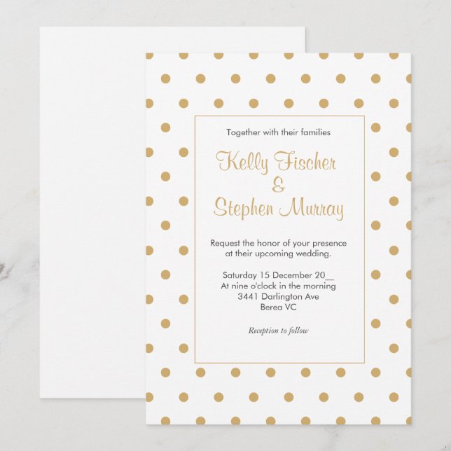 White with gold polka dots invitation (Front/Back)