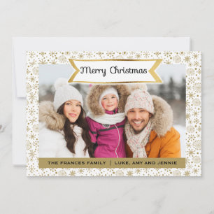 White with Gold Snowflakes Photo Christmas Card