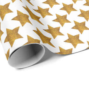 White with Gold Stars Holiday Christmas Gift Wrap