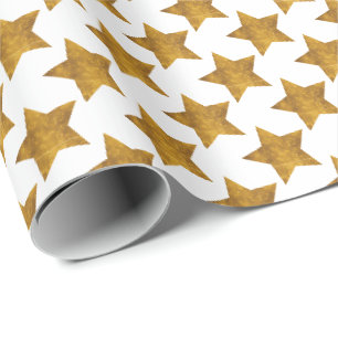 White with Gold Stars Holiday Christmas Wrapping Paper