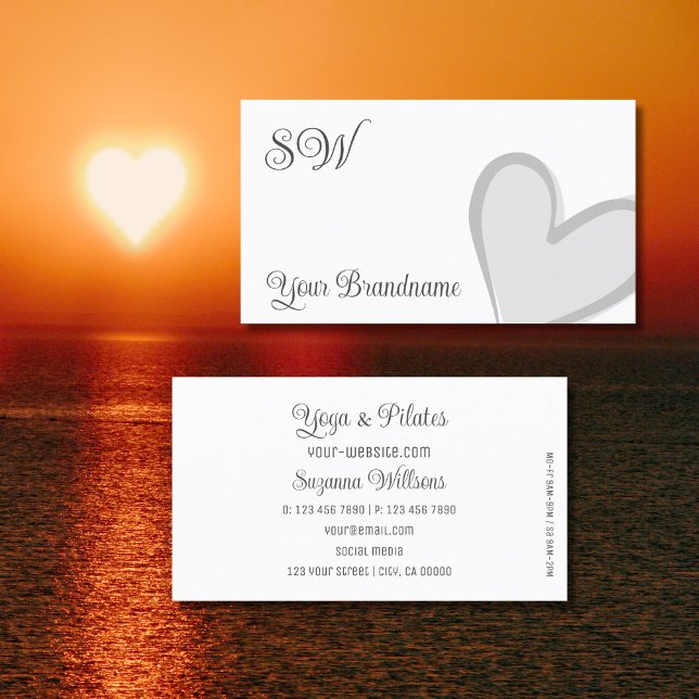 White with Gorgeous Grey Heart and Monogram Cute Business Card (Creator Uploaded)