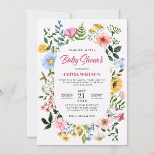 White With Green Floral Frame baby Shower Invitation