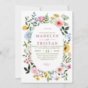 White with Green Floral Minimalist photo Wedding Invitation