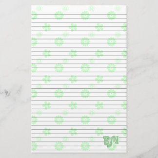 White with Green Floral Stationery Paper Monogram