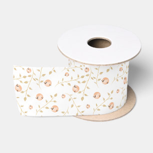 White with Green Leaf Vines, Moons Halloween Satin Ribbon