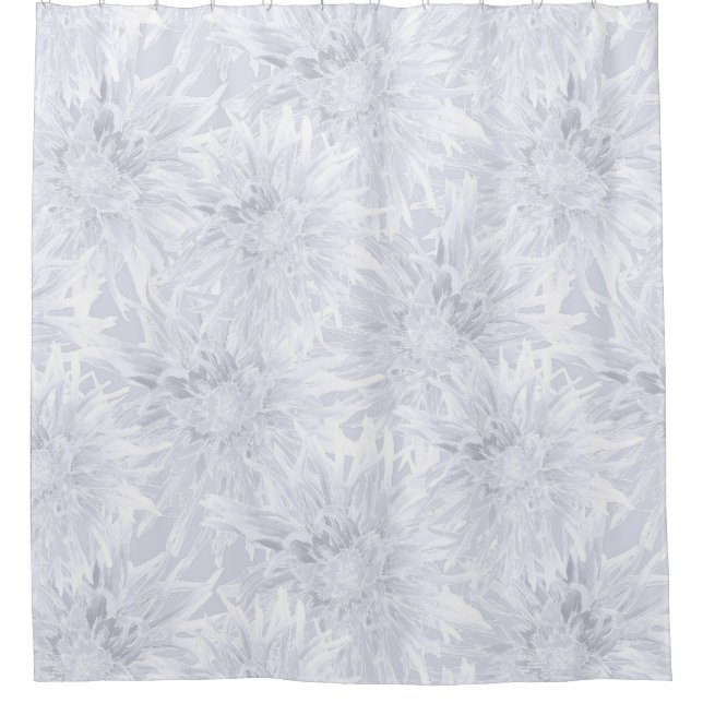 White with grey dahlias. Shower Curtain (Front)