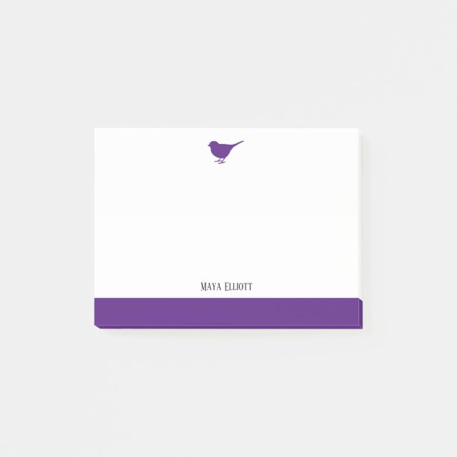 White with Little Purple Bird & Border + Name Post-it Notes (Front)