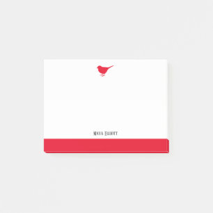 White with Little Red Bird & Border +  Name Post-it Notes
