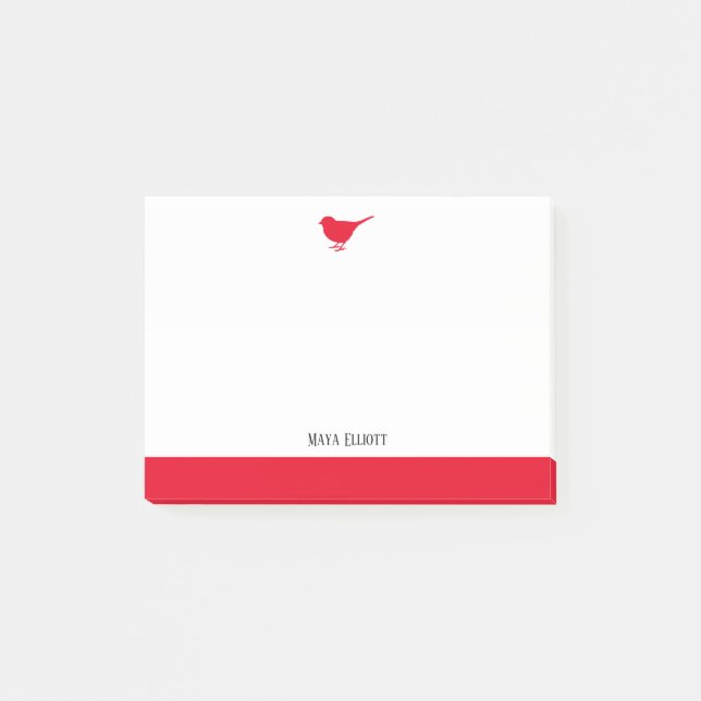 White with Little Red Bird & Border +  Name Post-it Notes (Front)