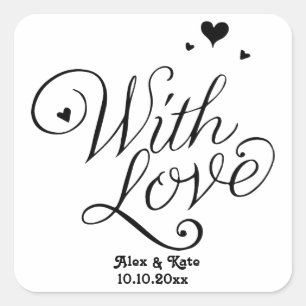 White With Love Cute Modern Calligraphy Wedding  Square Sticker