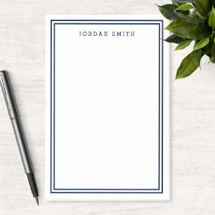 White with Modern Classic Double Navy Blue Borders Post-it Notes