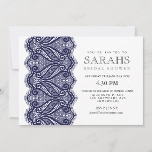 White with Navy Lace Bridal Shower Party Invite