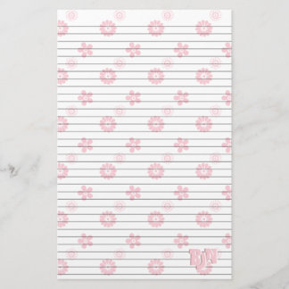White with Pink Floral Stationery Paper Monogram