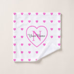 White With Pink Hearts & Large Monogrammed Heart Wash Cloth<br><div class="desc">Pretty pink hearts over a crisp white background,  with a large heart in the centre,  showcasing your monogram and name. This design offers so many possibilities,  from shabby chic decor to girl's bathroom decor...  and everything  in between!</div>