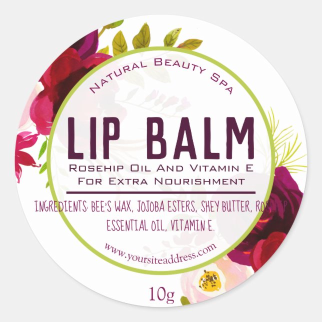 White With Purple Flowers Lip Balm Labels (Front)