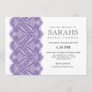 White with Purple Lace Bridal Shower Party Invite