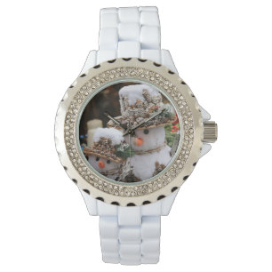 White with Rhinestones Christmas Snowman Watch
