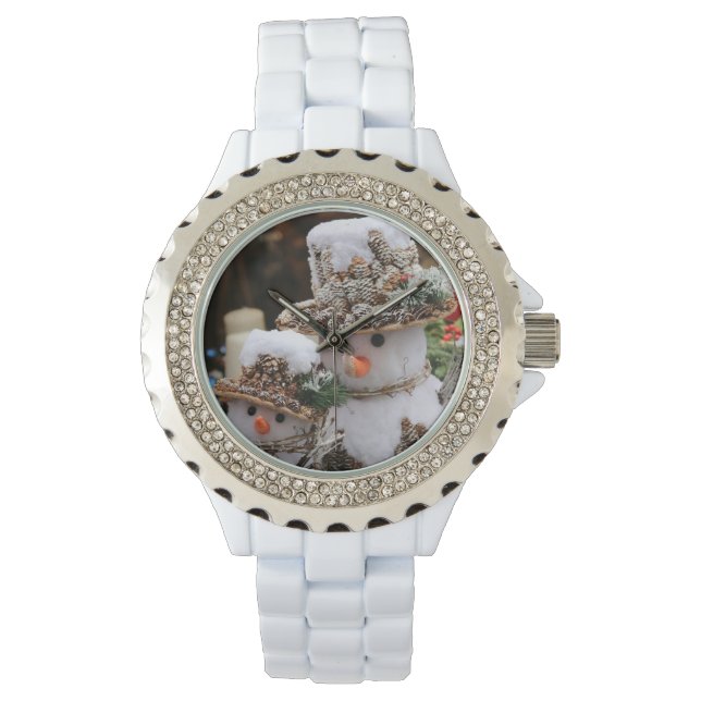 White with Rhinestones Christmas Snowman Watch (Front)