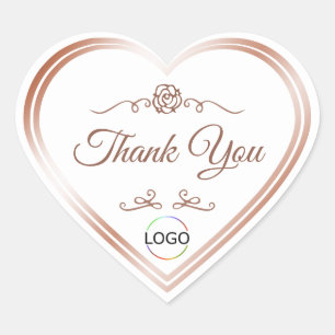 White with Rose Gold Frame and Logo Cute Thank You Heart Sticker