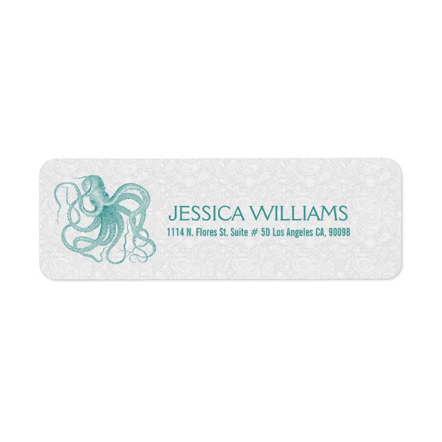 White With Turquoise Cute Octopus Label (Front)