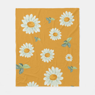 white with yellow centres & orange background fleece blanket
