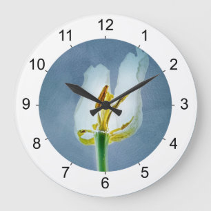 White withering tulip flower large clock