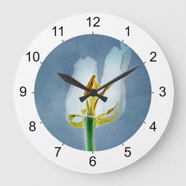 White withering tulip flower large clock (Front)