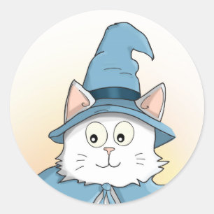 White Wizard Cat Cartoon Classic Round Sticker