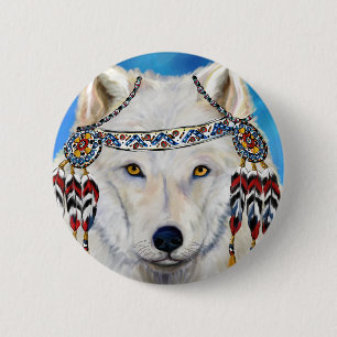 White Wolf 6 Cm Round Badge