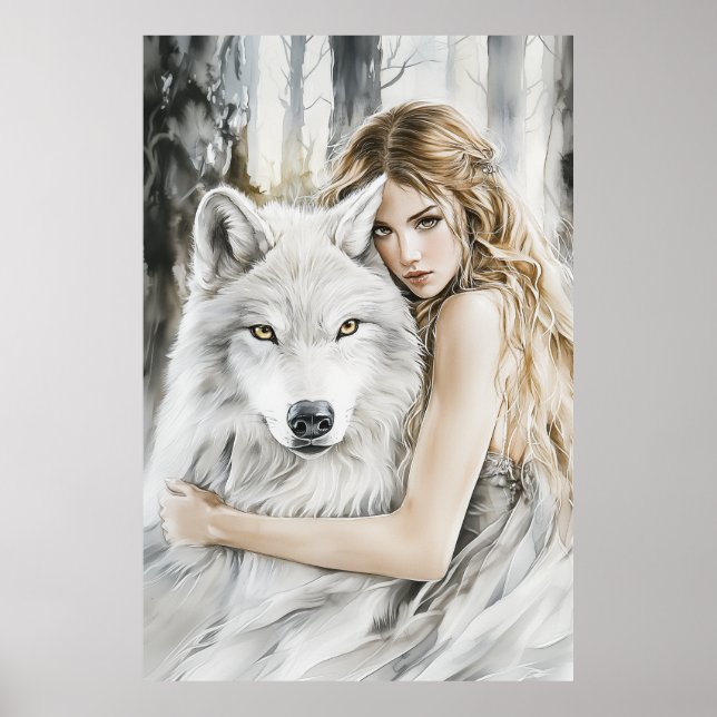 White Wolf and Girl Poster (Front)
