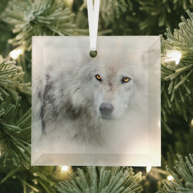 White Wolf Beautiful Christmas Holiday Glass Tree Decoration (Insitu)