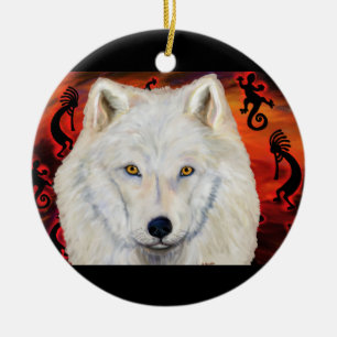 White Wolf Ceramic Tree Decoration