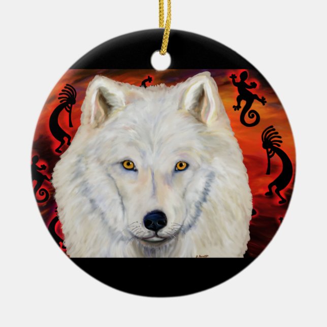 White Wolf Ceramic Tree Decoration (Front)