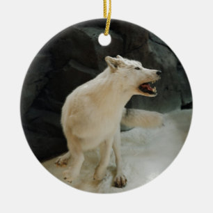 White Wolf Ceramic Tree Decoration
