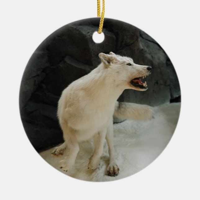 White Wolf Ceramic Tree Decoration (Front)