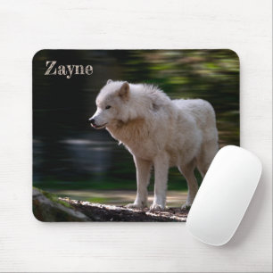 White Wolf Custom Name Wildlife Lover Mouse Mat