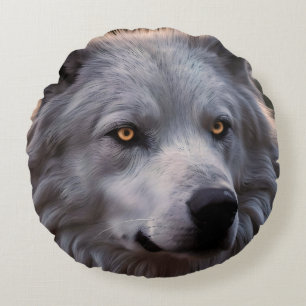 White Wolf Face, Round Cushion