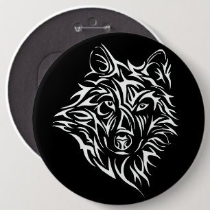 White Wolf Head on Black 6 Cm Round Badge