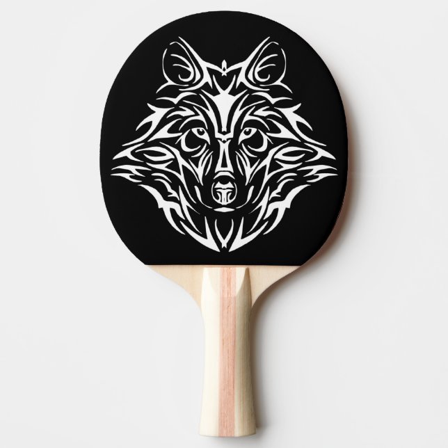White Wolf Head on Black  Ping Pong Paddle (Front)