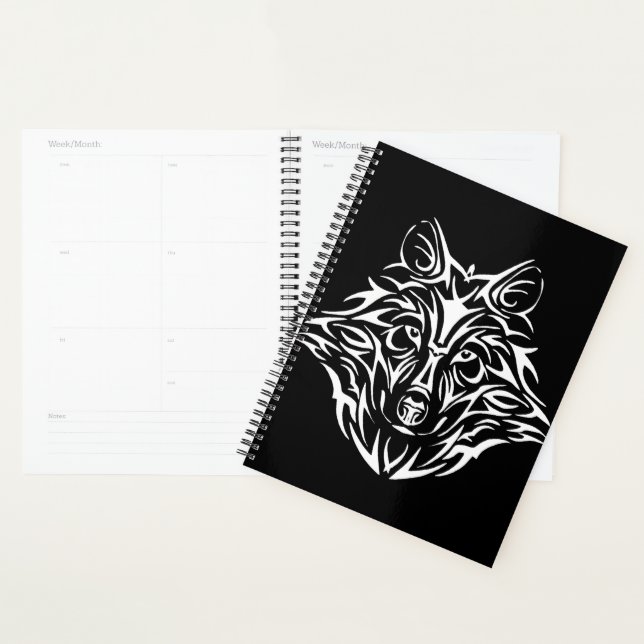 White Wolf Head on Black  Planner (Display)