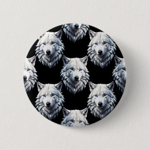 White Wolf Head Pattern Design 6 Cm Round Badge